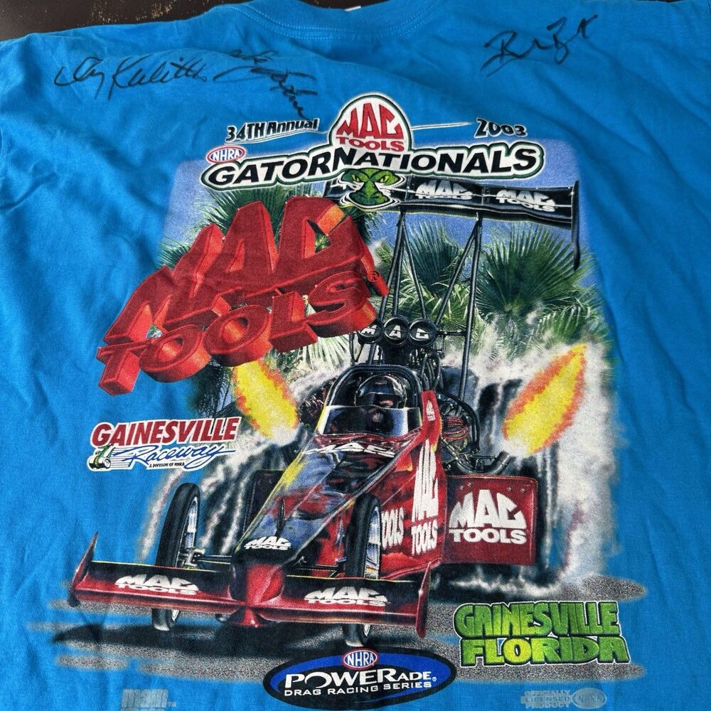 Vntg NHRA Brandon Bernstein & Doug Kalitta Signed T Shirt XL 2003 Gatornationals